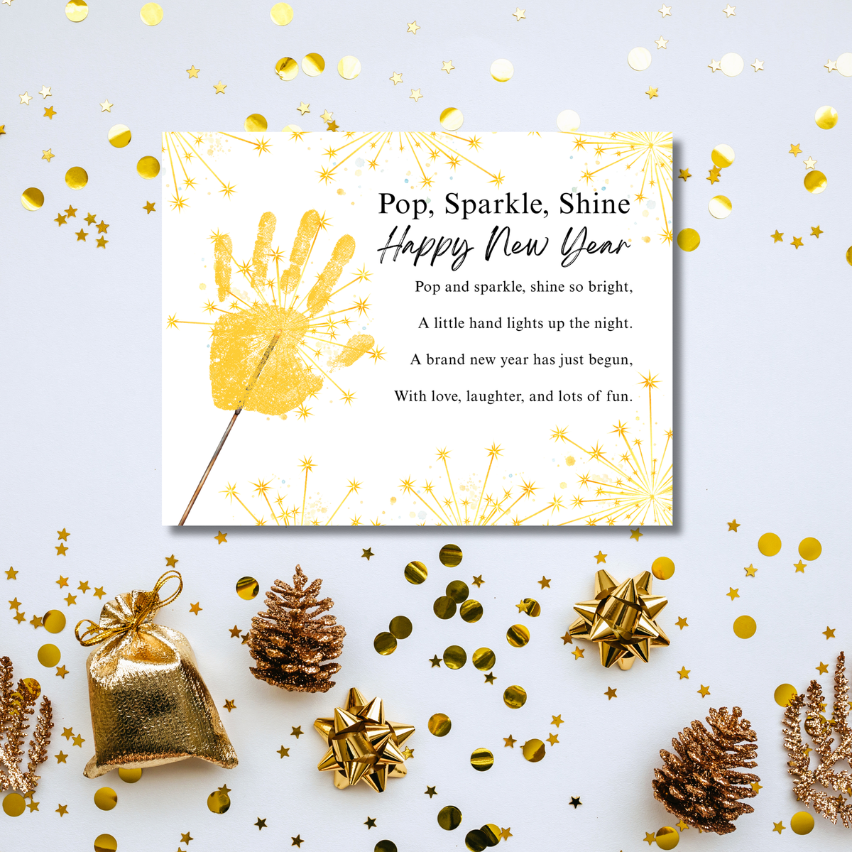 Pop, Sparkle, Shine Happy New Year Poem Handprint Craft | New Year's Eve Sparkler Printable | Preschool New Year Keepsake | Holiday Handprint Activity