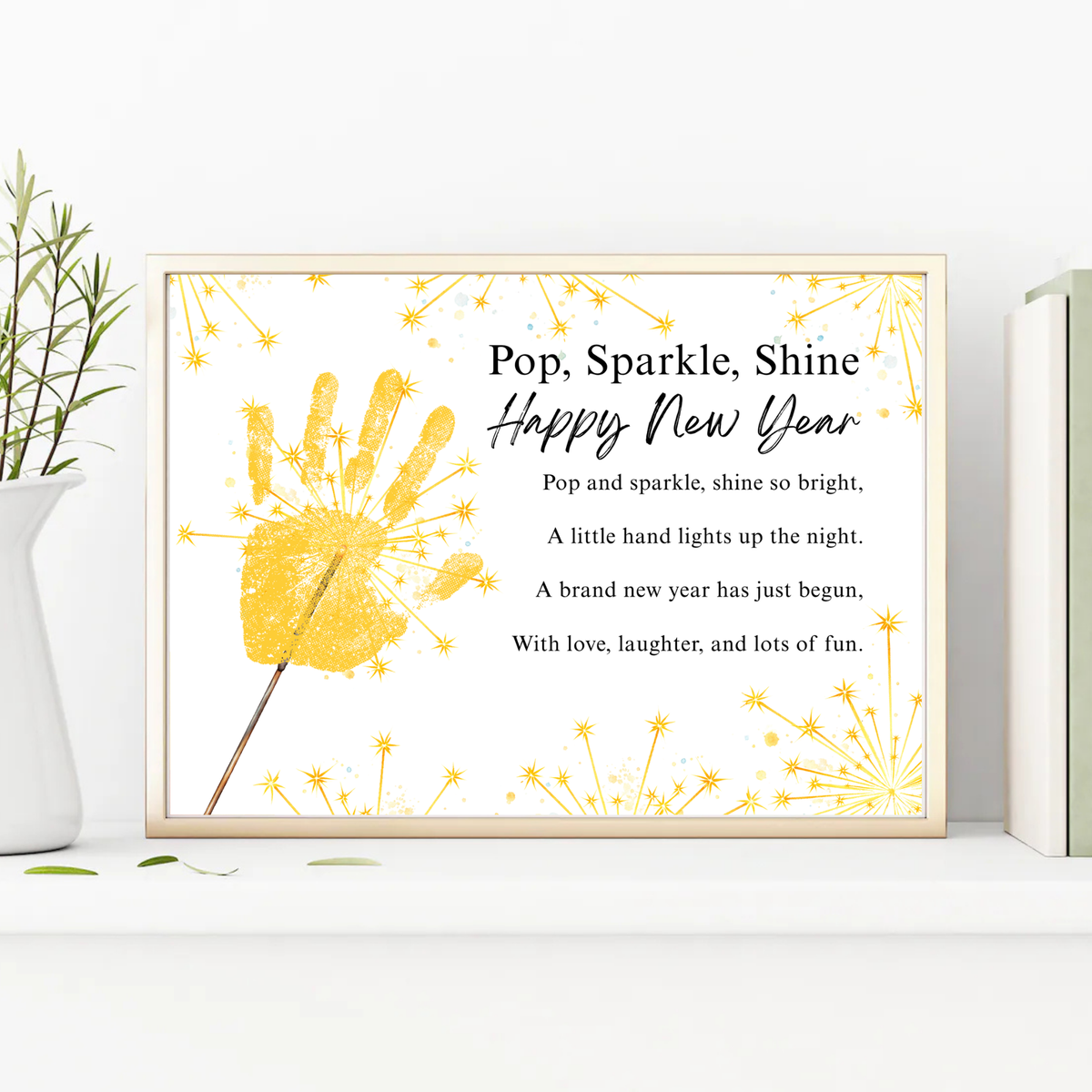Pop, Sparkle, Shine Happy New Year Poem Handprint Craft | New Year's Eve Sparkler Printable | Preschool New Year Keepsake | Holiday Handprint Activity