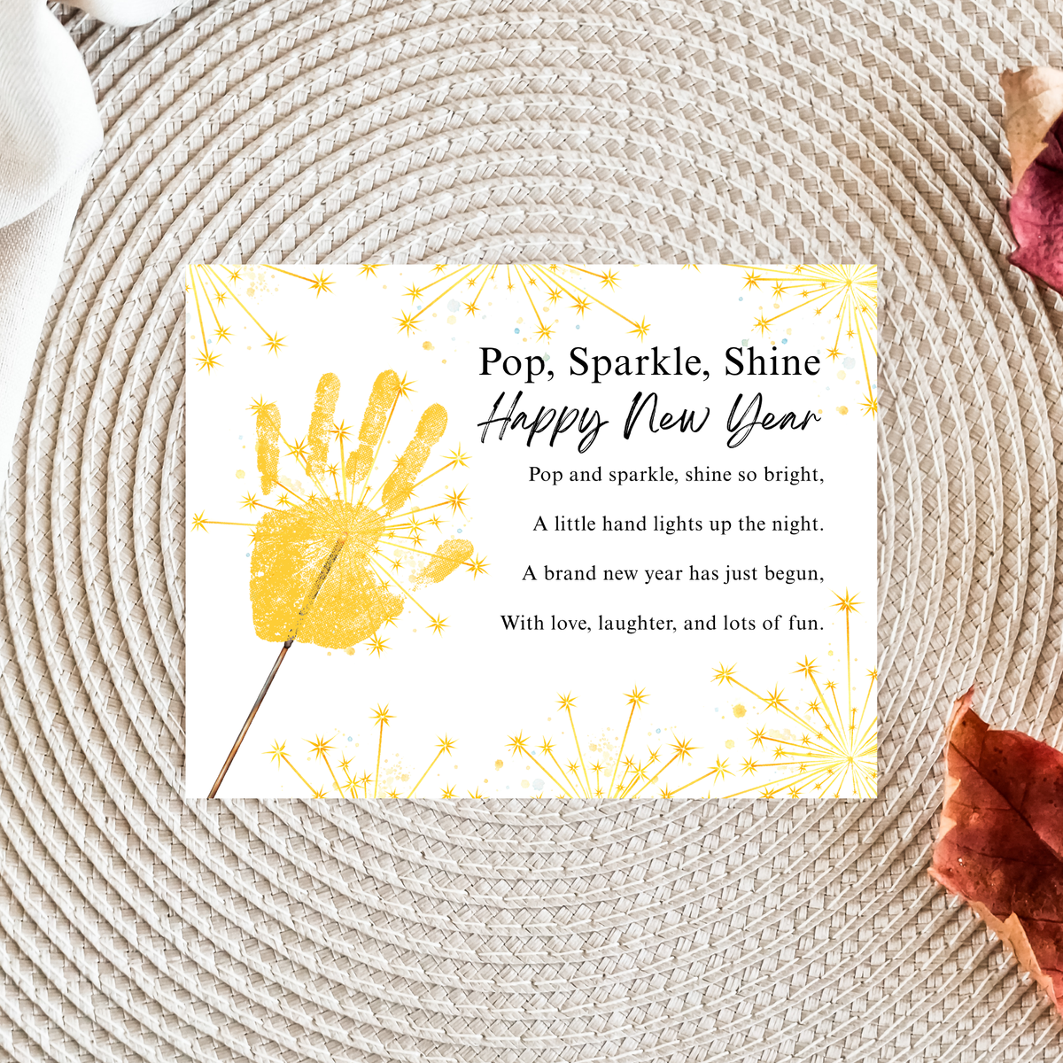 Pop, Sparkle, Shine Happy New Year Poem Handprint Craft | New Year's Eve Sparkler Printable | Preschool New Year Keepsake | Holiday Handprint Activity