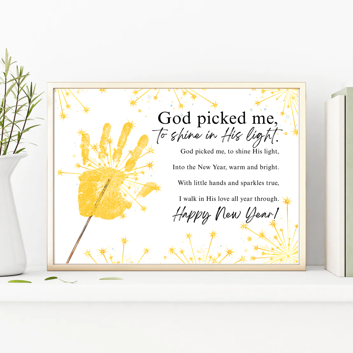 Christian New Year's Handprint Craft Printable | God Picked Me to Shine in His Light | Faith New Year Keepsake | Christian New Year Activity | Kids Bible Craft