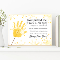 Christian New Year's Handprint Craft Printable | God Picked Me to Shine in His Light | Faith New Year Keepsake | Christian New Year Activity | Kids Bible Craft