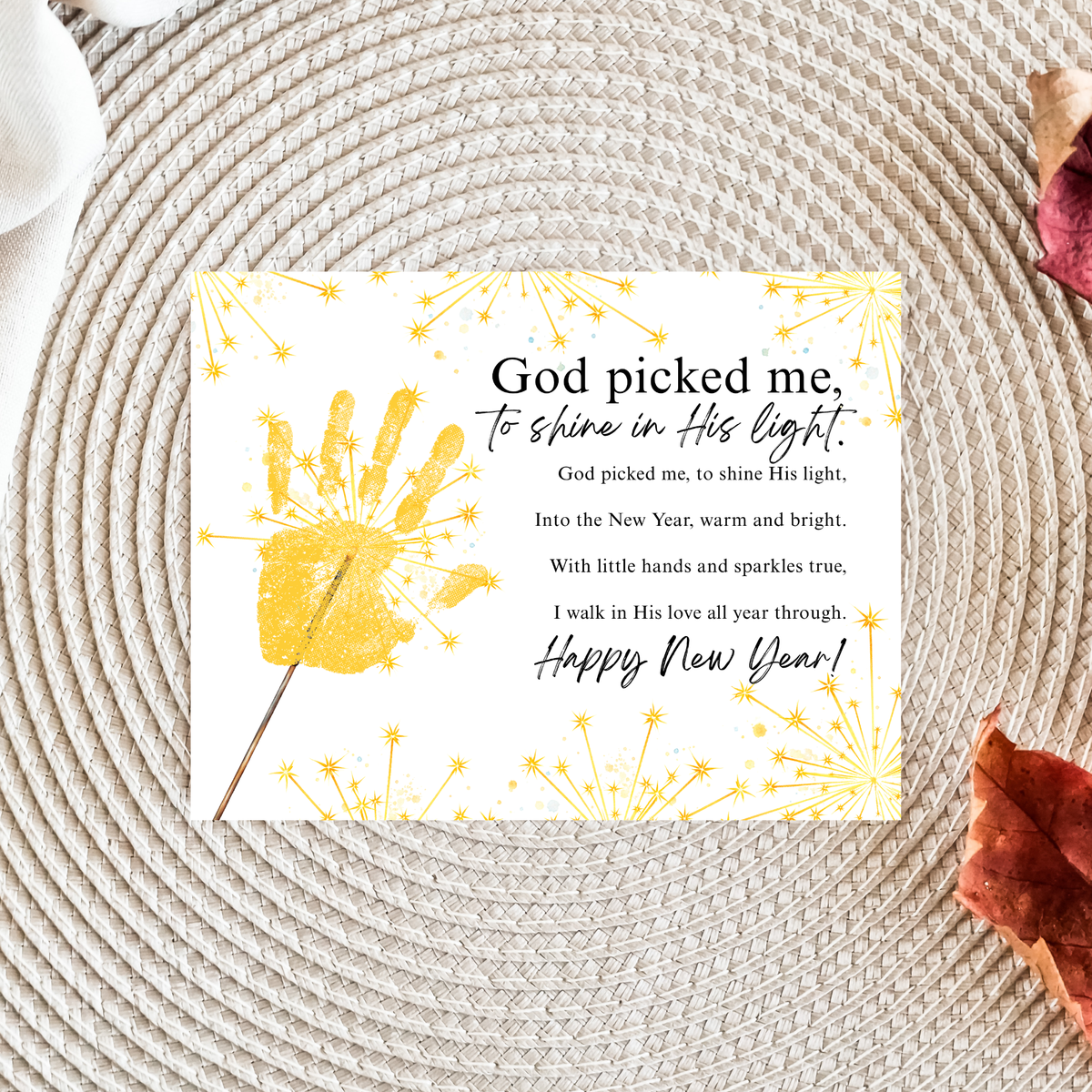 Christian New Year's Handprint Craft Printable | God Picked Me to Shine in His Light | Faith New Year Keepsake | Christian New Year Activity | Kids Bible Craft