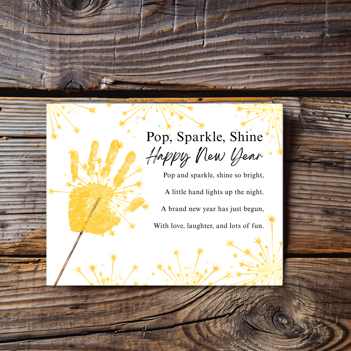 Pop, Sparkle, Shine Happy New Year Poem Handprint Craft | New Year's Eve Sparkler Printable | Preschool New Year Keepsake | Holiday Handprint Activity
