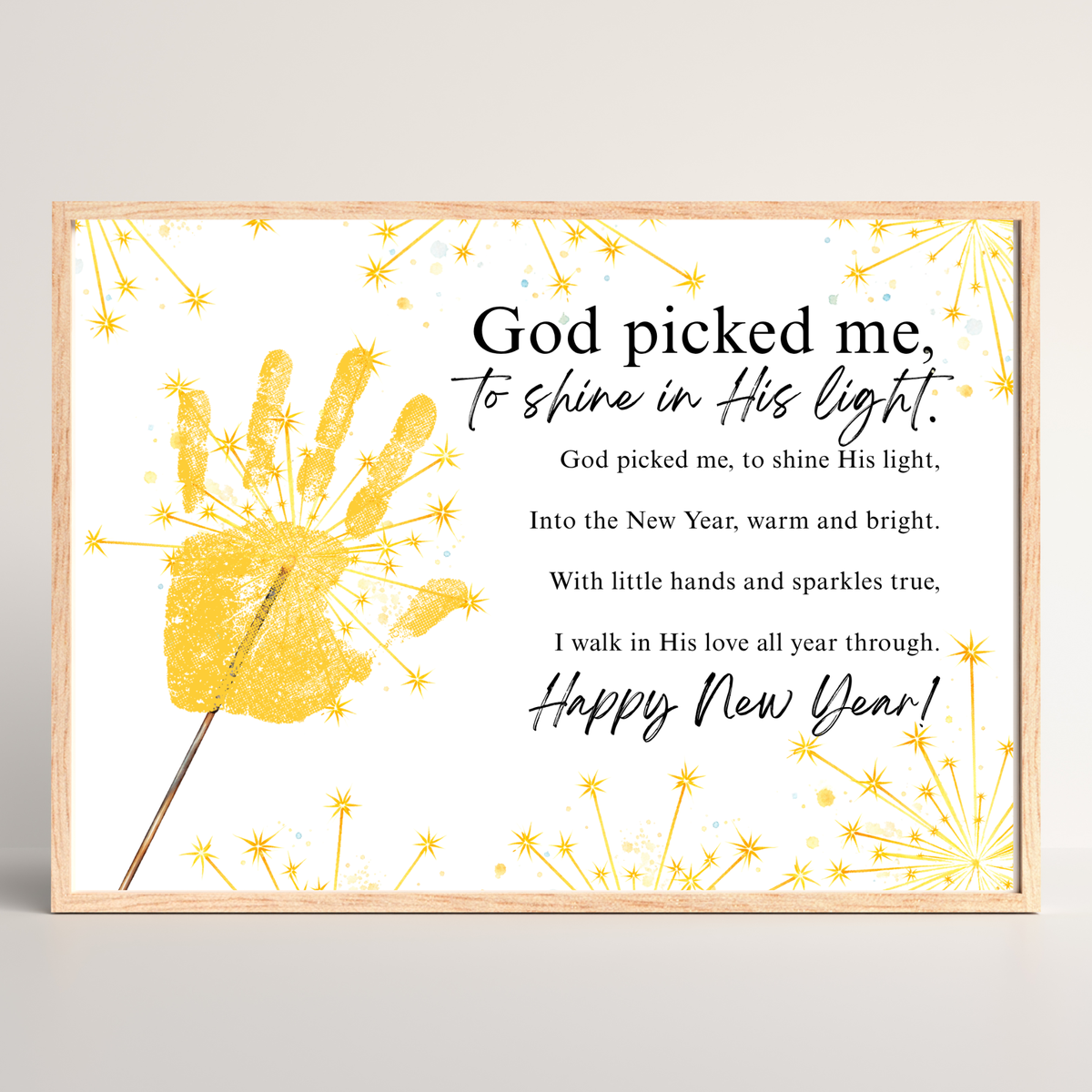 Christian New Year's Handprint Craft Printable | God Picked Me to Shine in His Light | Faith New Year Keepsake | Christian New Year Activity | Kids Bible Craft