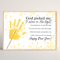 Christian New Year's Handprint Craft Printable | God Picked Me to Shine in His Light | Faith New Year Keepsake | Christian New Year Activity | Kids Bible Craft