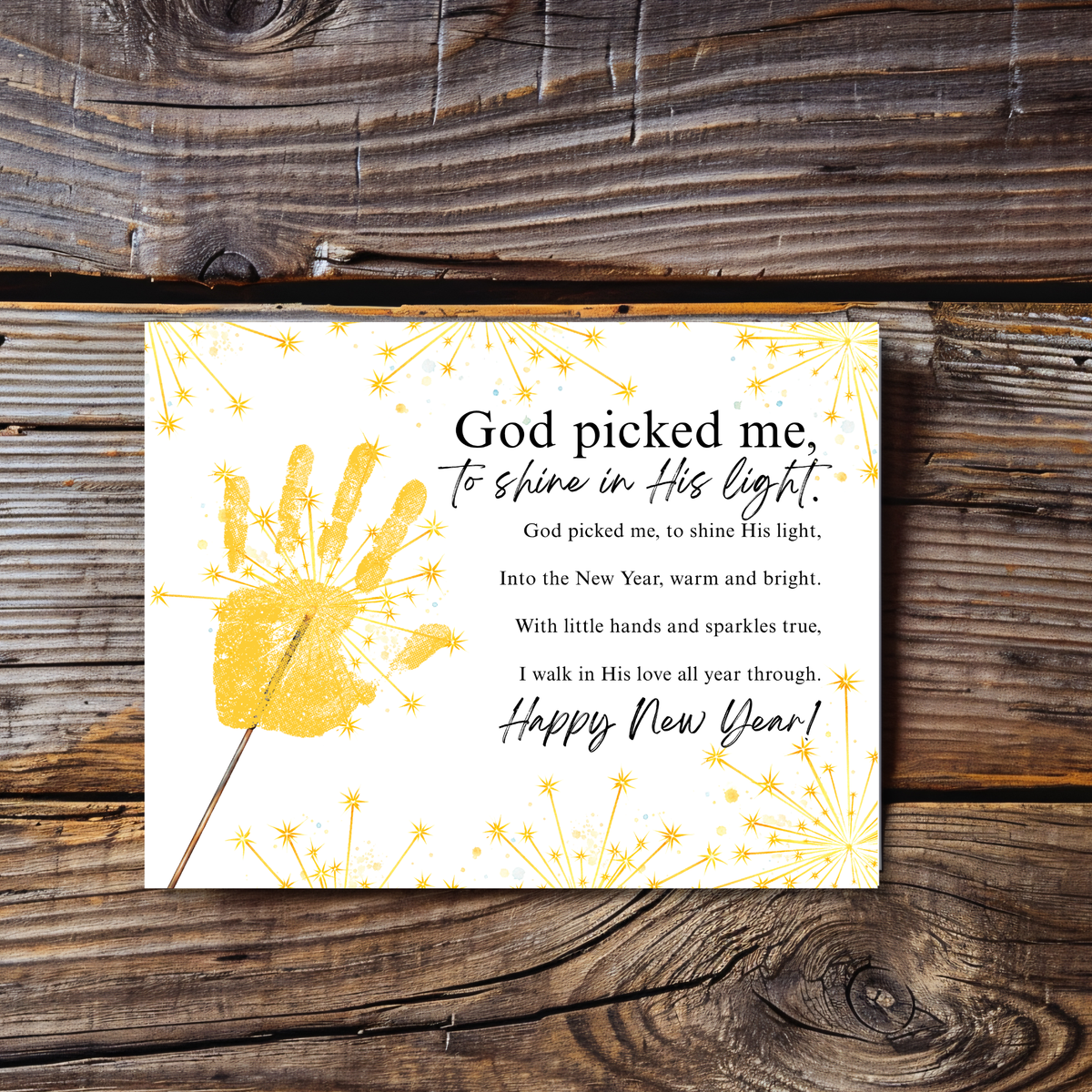 Christian New Year's Handprint Craft Printable | God Picked Me to Shine in His Light | Faith New Year Keepsake | Christian New Year Activity | Kids Bible Craft