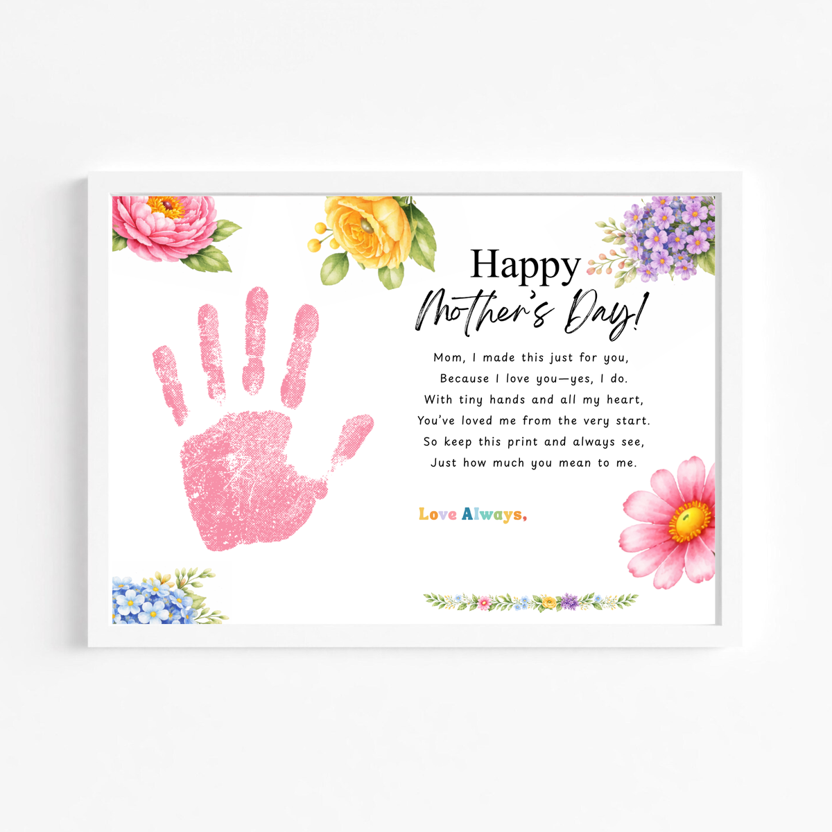 Mother’s Day Handprint Craft Printable | Happy Mother’s Day Keepsake Gift from Kids | Preschool DIY Handprint Art | Floral Mom Gift PDF