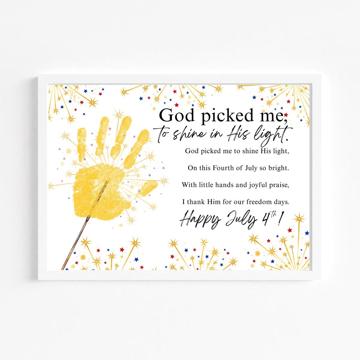 Christian July 4th Handprint Craft Printable | God Picked Me to Shine His Light | Patriotic Kids Keepsake Activity