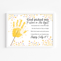 Christian July 4th Handprint Craft Printable | God Picked Me to Shine His Light | Patriotic Kids Keepsake Activity