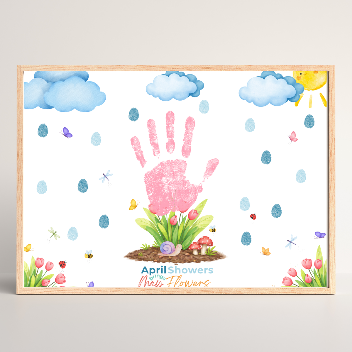 April Showers Bring May Flowers Handprint Craft Printable | Spring Handprint Keepsake | Preschool Spring Activity PDF