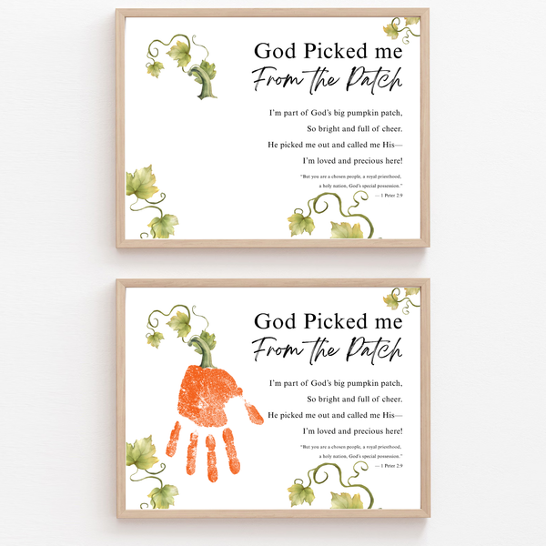 God Picked Me From the Patch Handprint Craft Printable | Christian Pumpkin Keepsake | Fall Bible Activity for Kids