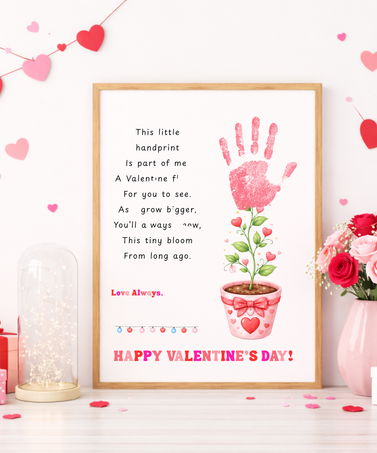 Valentine’s Day Handprint Craft Printable for Kids | Keepsake Art | Valentine Flower Design