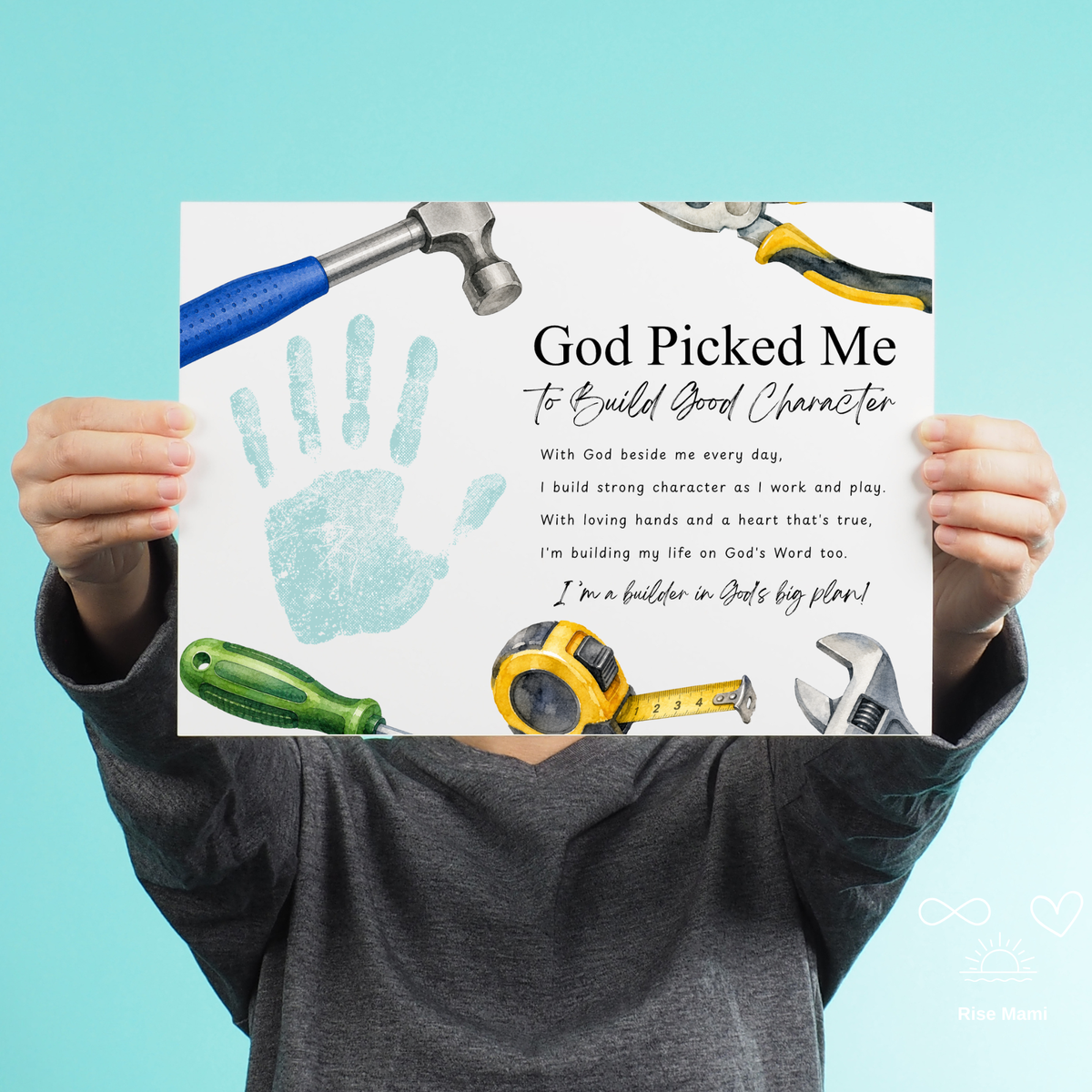 Christian VBS Construction Handprint Craft Printable | God Picked Me to Build Good Character | Vacation Bible School Keepsake Activity