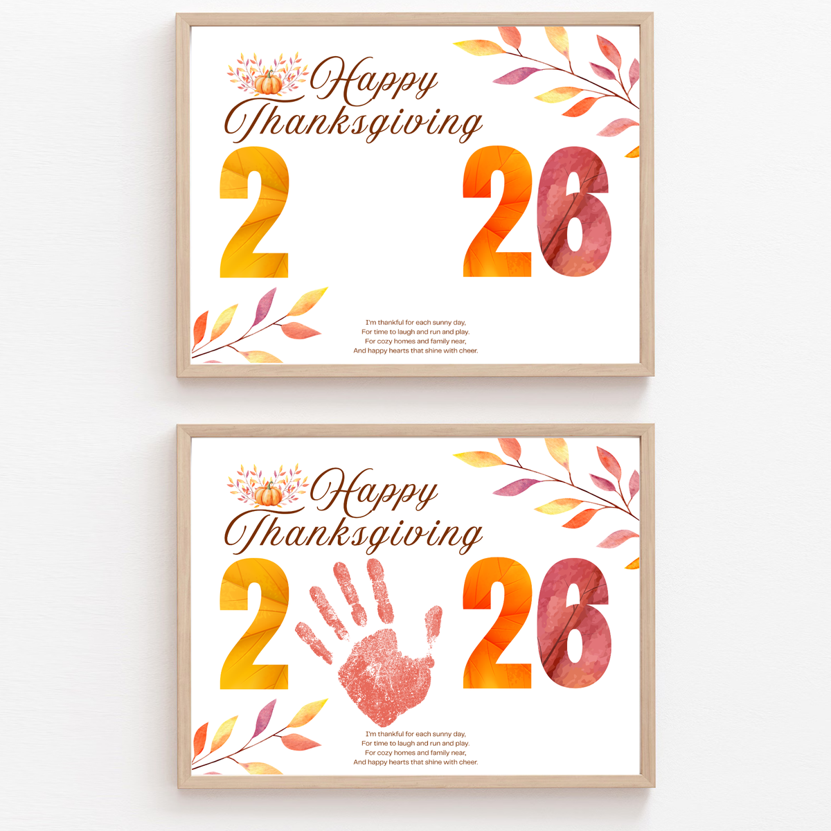 Happy Thanksgiving 2026 Handprint Craft | First Thanksgiving Keepsake Printable