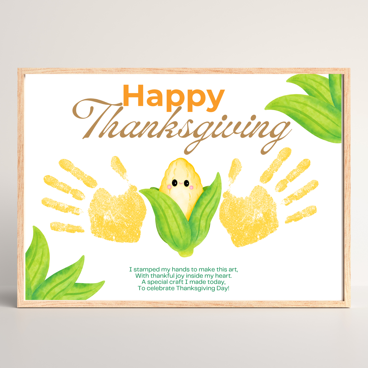 Happy Thanksgiving Corn Handprint Craft Printable, Thanksgiving Keepsake, Baby's First Thanksgiving, Preschool Fall Harvest Activity