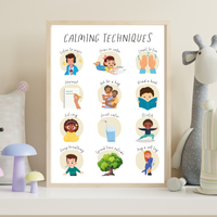 Feelings & Calming Techniques Digital Print Set of 2 | SEL Classroom Wall Art Printable | Social Emotional Learning Calm Down Corner | Instant Download Bundle