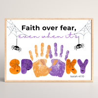 Christian Halloween Handprint Craft Printable | Faith Over Fear Kids Craft | Isaiah 41:10 Bible Activity | Sunday School Halloween Keepsake