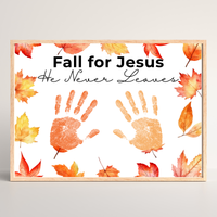 Christian Fall Handprint Craft Printable | Fall for Jesus He Never Leaves | Autumn Bible Keepsake Activity for Kids