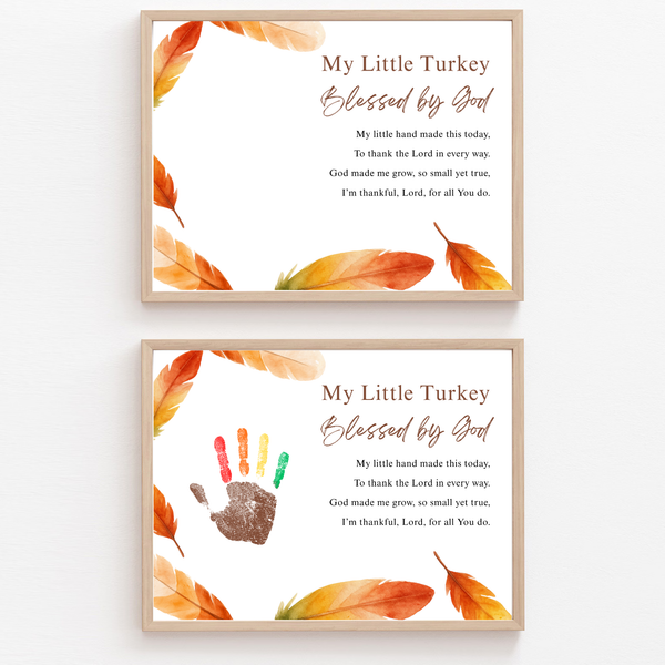 My Little Turkey Blessed by God Handprint Craft Printable | Christian Thanksgiving Keepsake | Preschool Turkey Handprint Activity