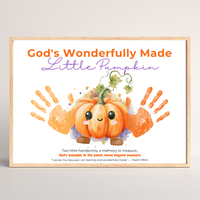 Christian Pumpkin Handprint Craft Printable | God's Wonderfully Made Little Pumpkin | Psalm 139:14 Fall Bible Keepsake for Kids