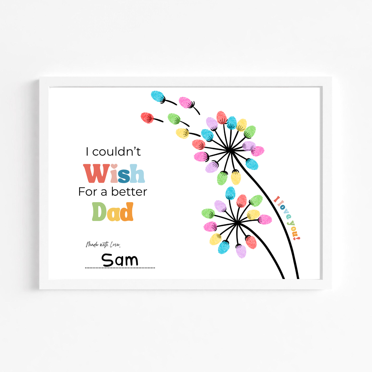 Father’s Day & Dad Birthday Fingerprint Craft Printable | I Couldn’t Wish for a Better Dad | Dandelion Keepsake Gift from Kids | Preschool DIY Printable