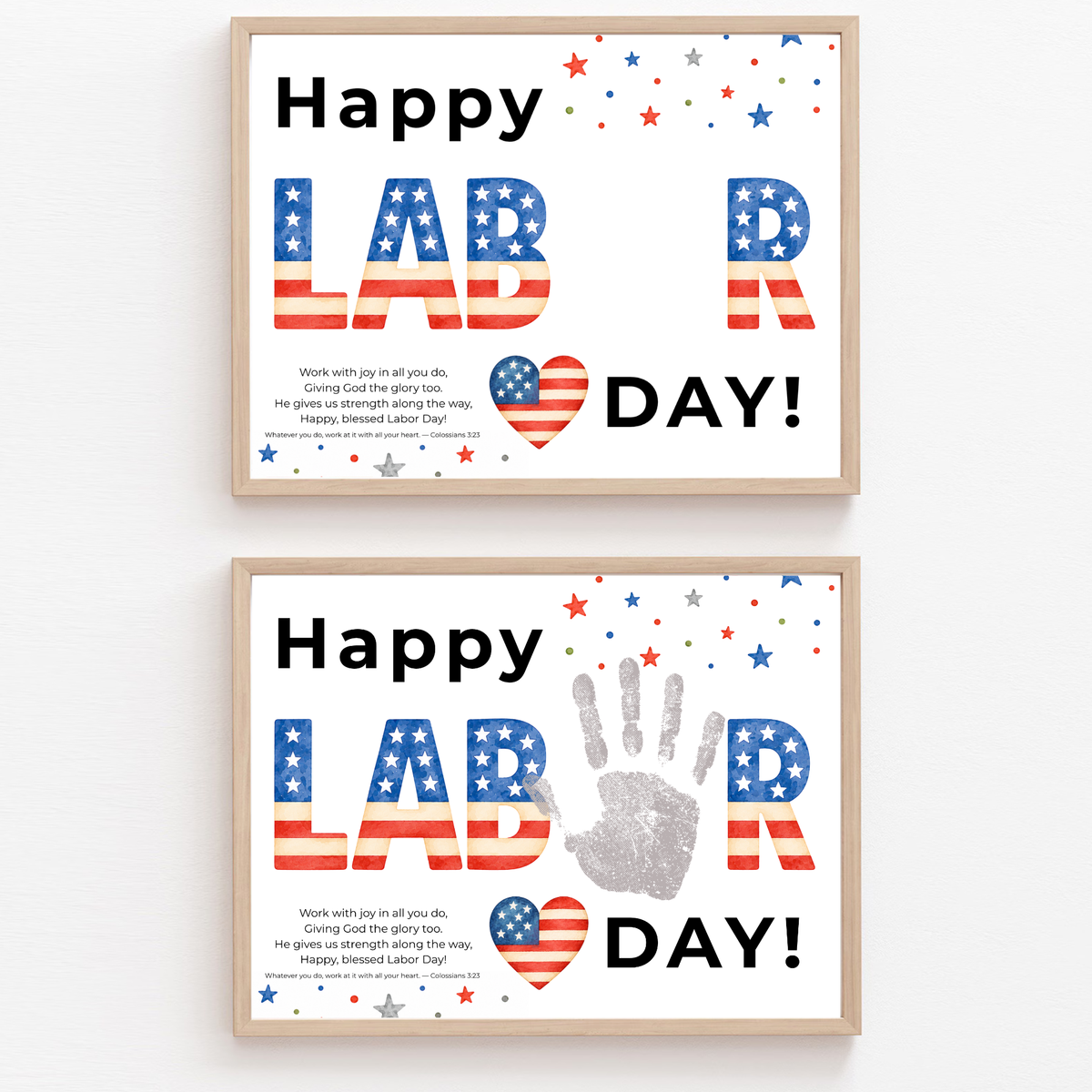 Christian Happy Labor Day Handprint Craft Printable | Faith Based Labor Day Activity | Preschool Sunday School Keepsake