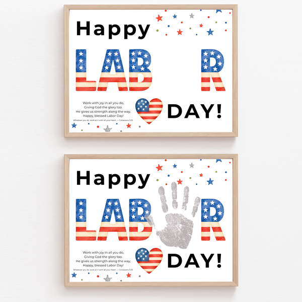 Christian Happy Labor Day Handprint Craft Printable | Faith Based Labor Day Activity | Preschool Sunday School Keepsake