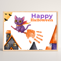 Happy Halloween Cat Handprint Craft Printable | Halloween Witch Cat Keepsake | Preschool Halloween Activity | Daycare & Classroom Fall Craft