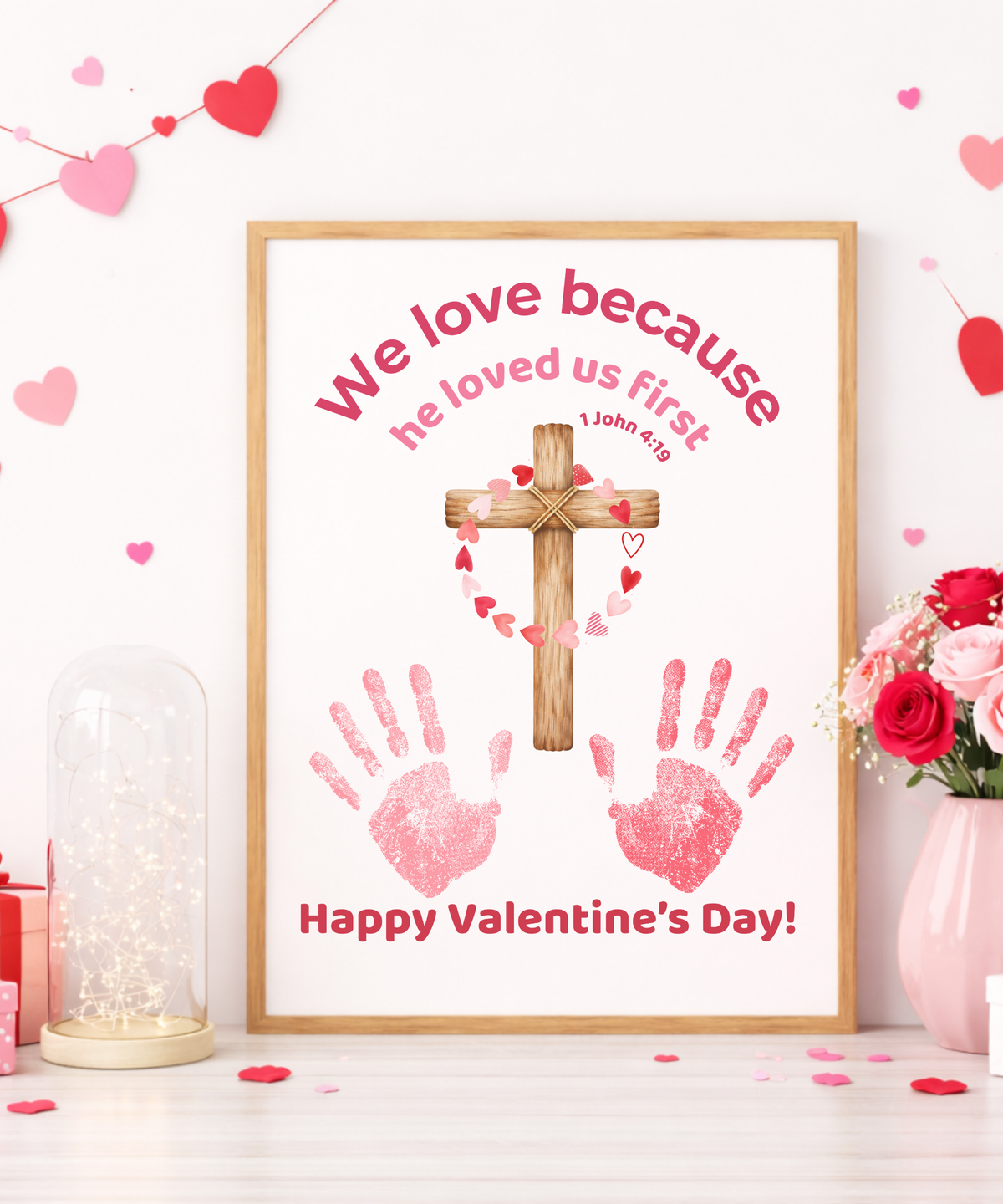 Valentine’s Day Handprint Craft Printable for Kids | Faith-Based Cross Keepsake | 1 John 4:19