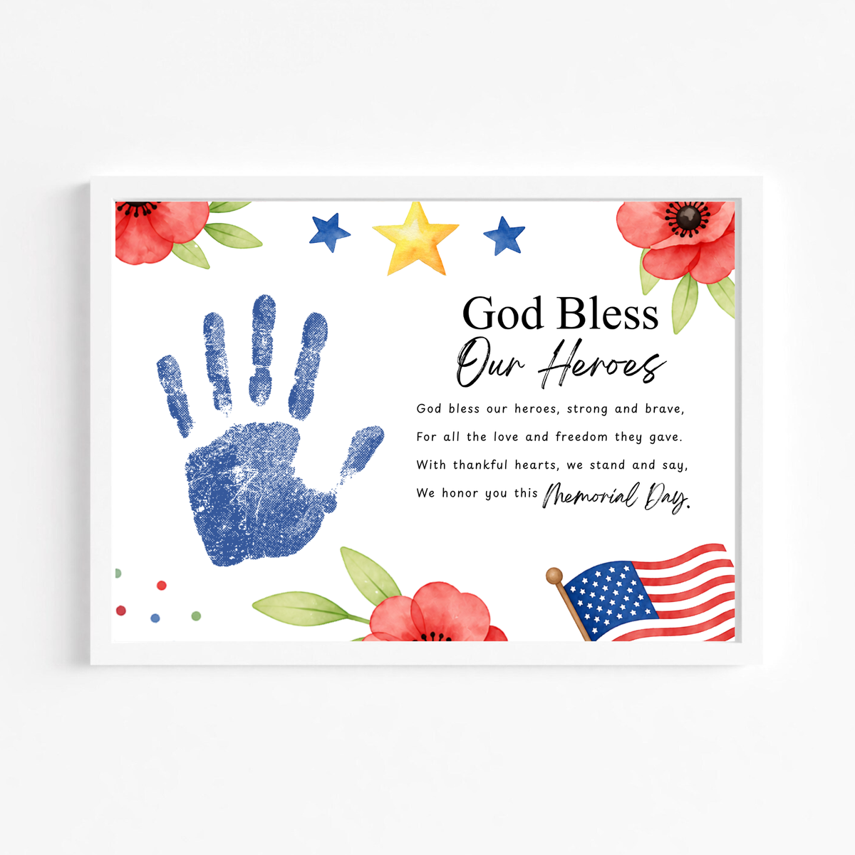 Christian Memorial Day Handprint Craft Printable | God Bless Our Heroes Keepsake | Patriotic Kids Activity | Sunday School PDF