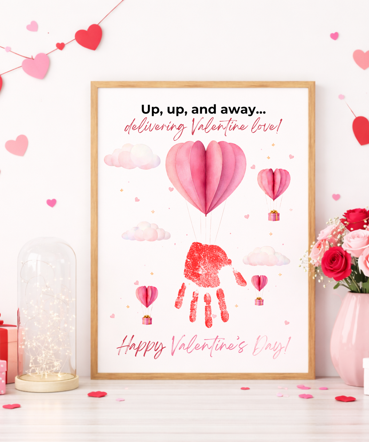 Valentine’s Day Handprint Craft Printable for Kids | Balloon Valentine Keepsake | Valentine Art PDF