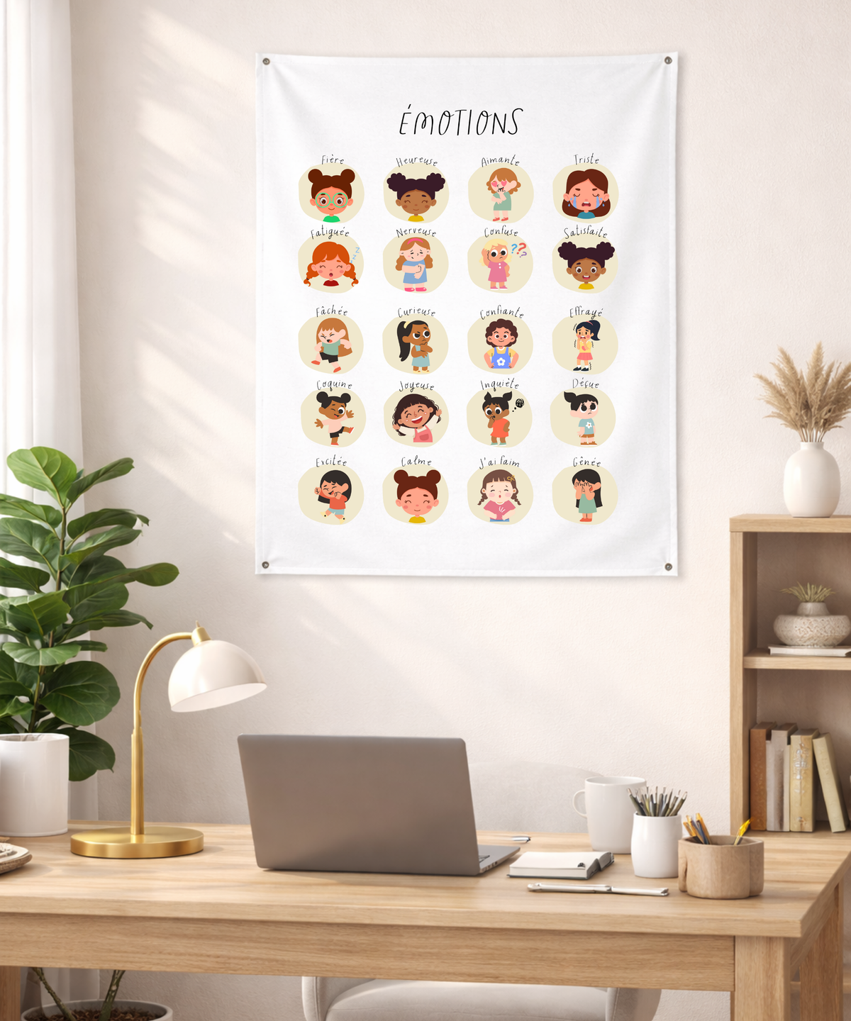 French Feelings Wall Tapestry (Female) – Emotional Awareness & Language Learning Support