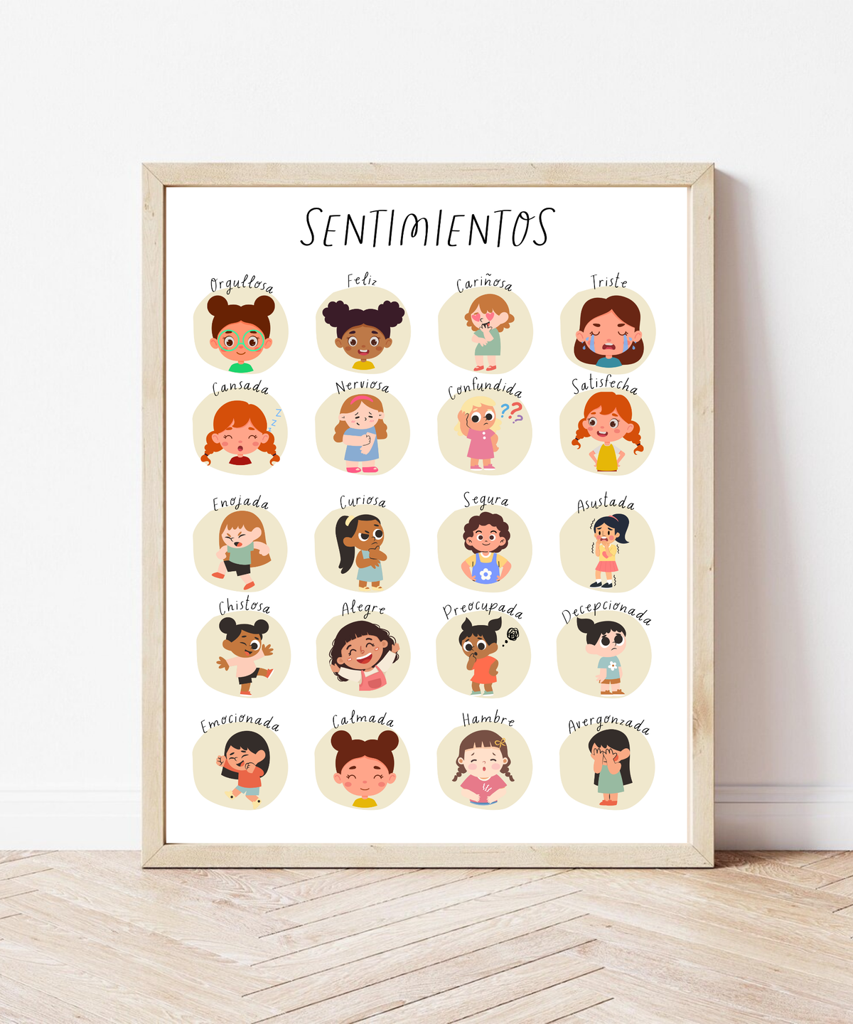 Spanish Feelings Poster (Female) | Emotional Awareness Chart for Kids | Educational Classroom & Home Wall Art