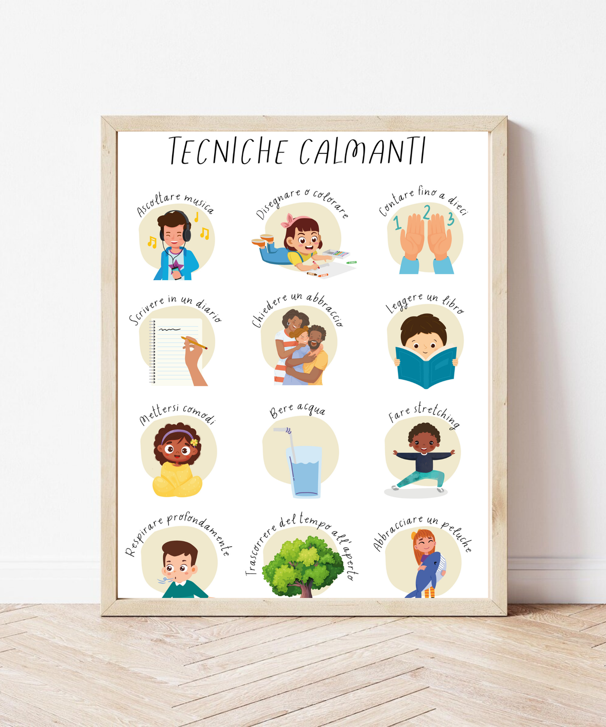 Italian Calming Techniques Poster | Emotional Regulation Chart for Kids | Educational Classroom & Home Wall Art