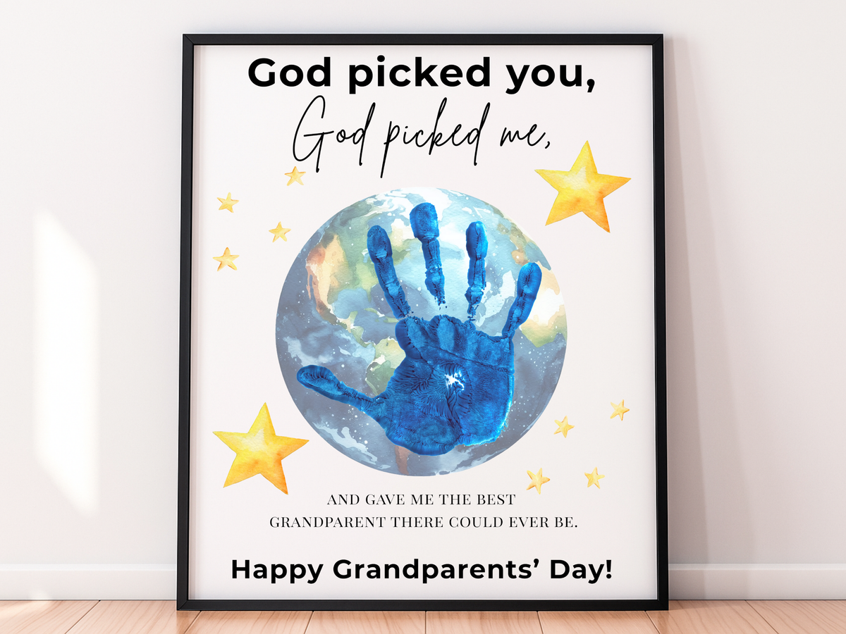 Grandparents Day Handprint Craft Printable | “God Picked You, God Picked Me” Faith-Based Grandparent Keepsake | Kids Christian Art PDF