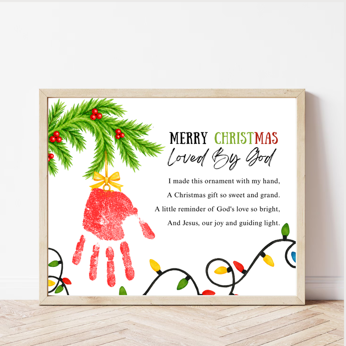 Christian Christmas Handprint Craft for Kids | Loved By God Christmas Ornament Keepsake Printable + Free Coloring Page