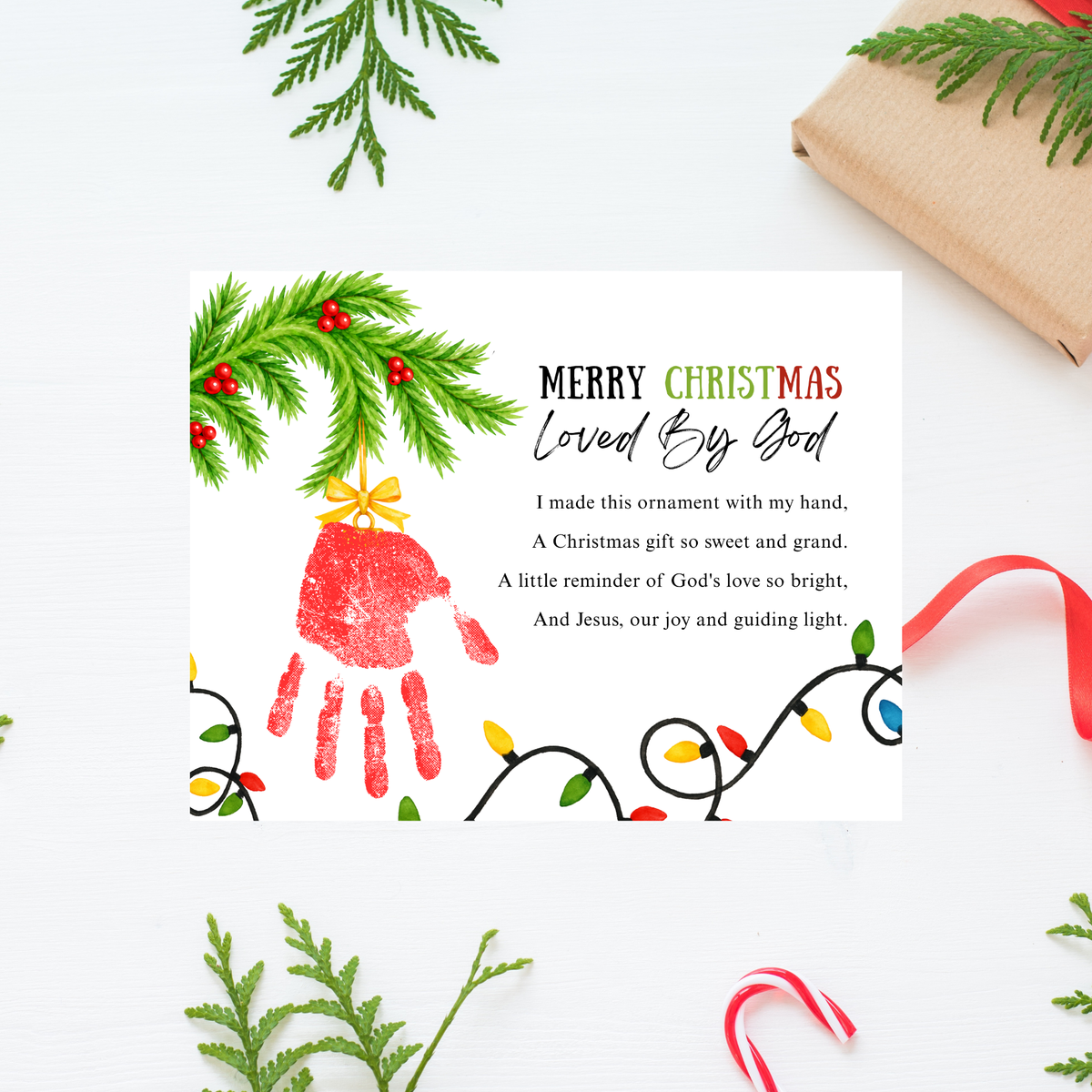 Christian Christmas Handprint Craft for Kids | Loved By God Christmas Ornament Keepsake Printable + Free Coloring Page