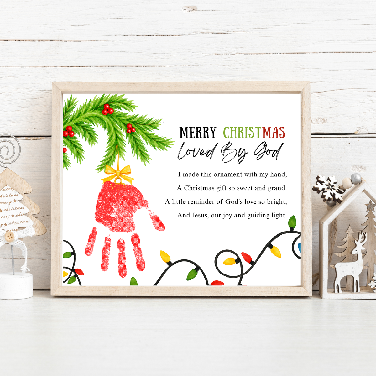 Christian Christmas Handprint Craft for Kids | Loved By God Christmas Ornament Keepsake Printable + Free Coloring Page