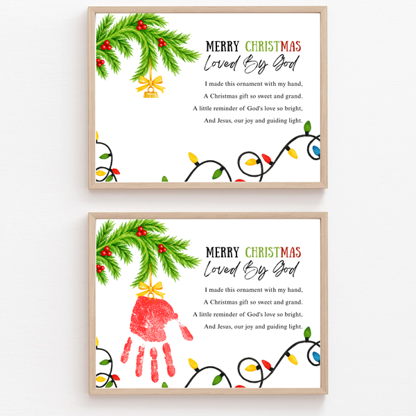 Christian Christmas Handprint Craft for Kids | Loved By God Christmas Ornament Keepsake Printable + Free Coloring Page