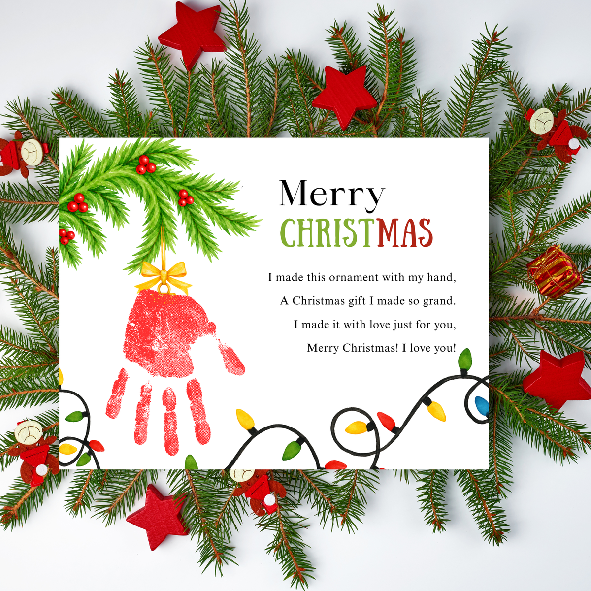 Christmas Ornament Handprint Poem  Craft for Kids | Merry Christmas Keepsake Printable + Free Coloring Page