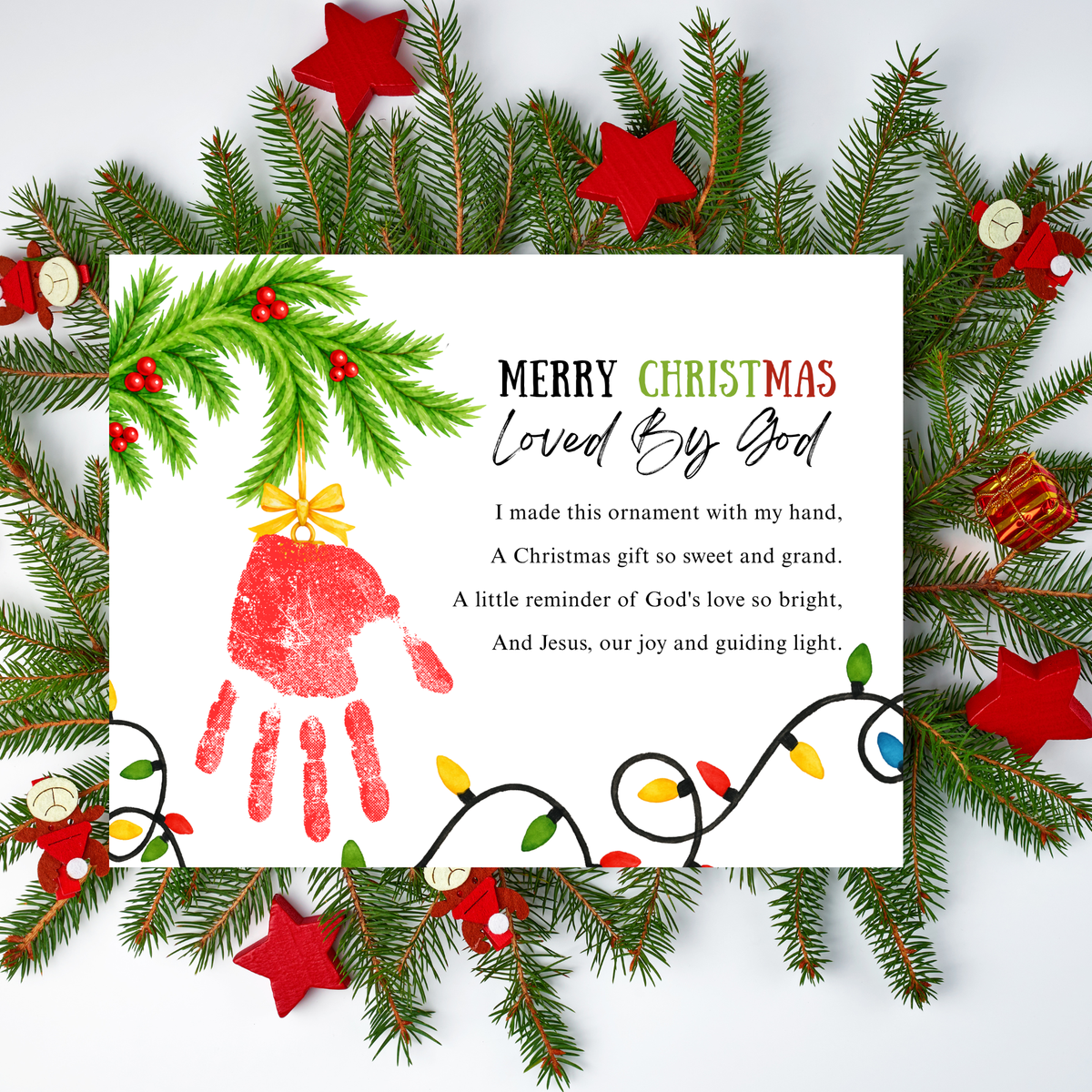 Christian Christmas Handprint Craft for Kids | Loved By God Christmas Ornament Keepsake Printable + Free Coloring Page