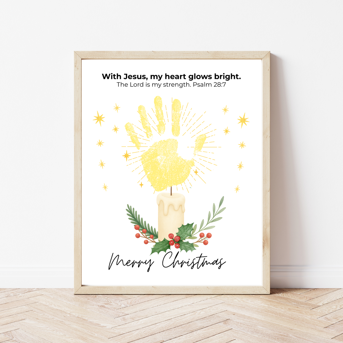 Christian Christmas Candle Handprint Craft | Merry Christmas Keepsake | Psalm 28:7 Handprint Printable | Sunday School Christmas Activity