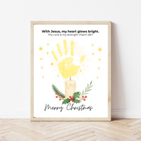 Christian Christmas Candle Handprint Craft | Merry Christmas Keepsake | Psalm 28:7 Handprint Printable | Sunday School Christmas Activity