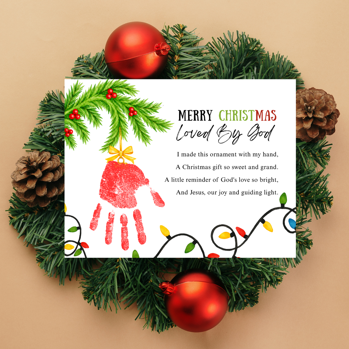 Christian Christmas Handprint Craft for Kids | Loved By God Christmas Ornament Keepsake Printable + Free Coloring Page