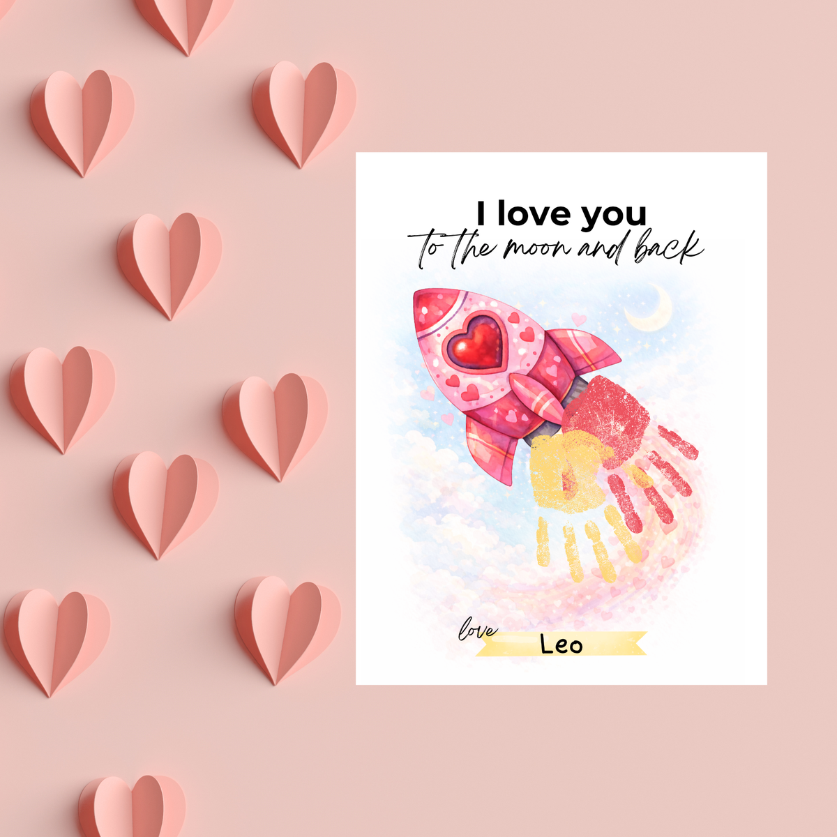 Valentine Rocket Handprint Craft Printable for Kids | “I Love You to the Moon and Back” Keepsake | Valentine Art PDF