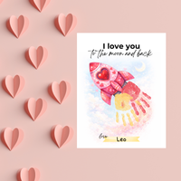 Valentine Rocket Handprint Craft Printable for Kids | “I Love You to the Moon and Back” Keepsake | Valentine Art PDF