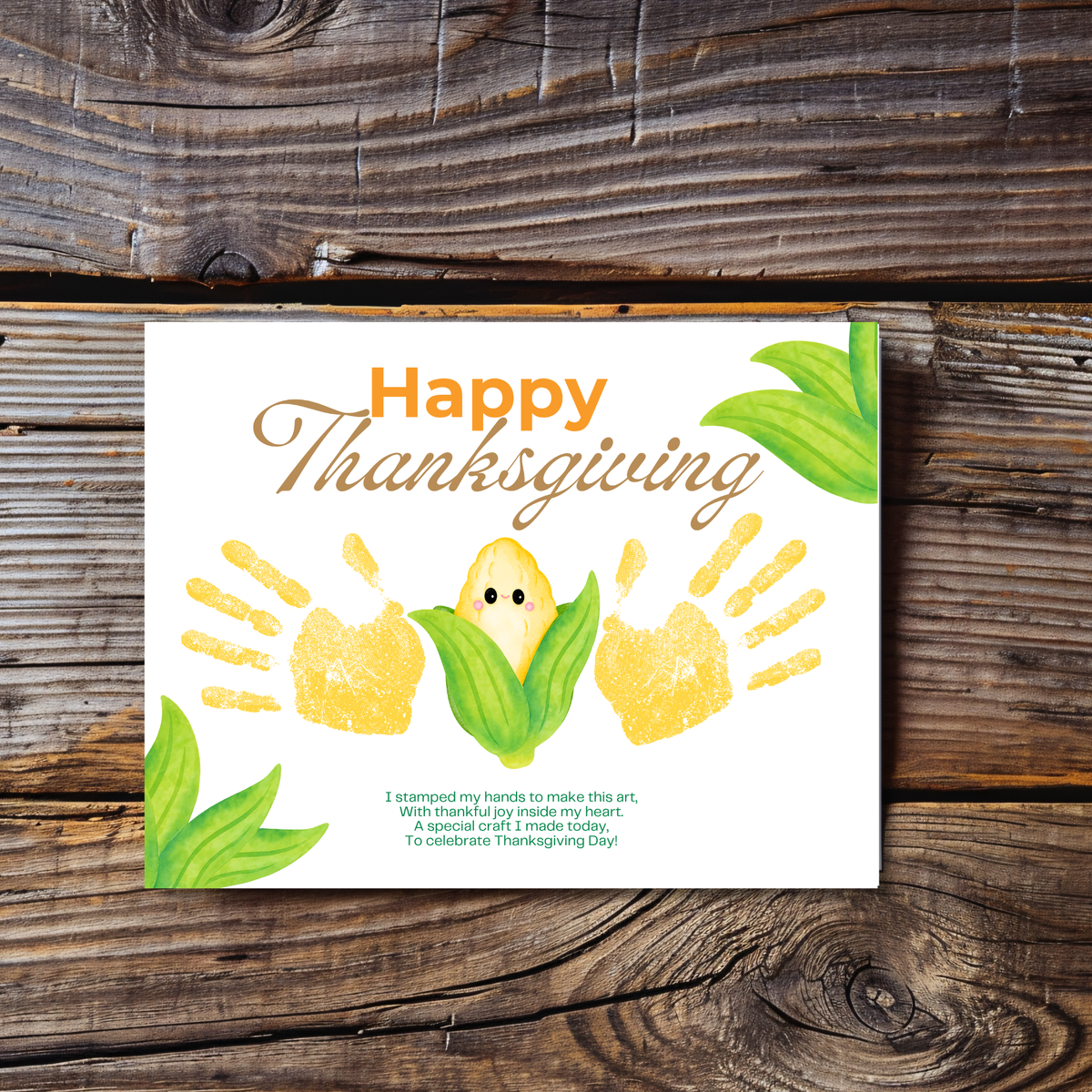 Happy Thanksgiving Corn Handprint Craft Printable, Thanksgiving Keepsake, Baby's First Thanksgiving, Preschool Fall Harvest Activity