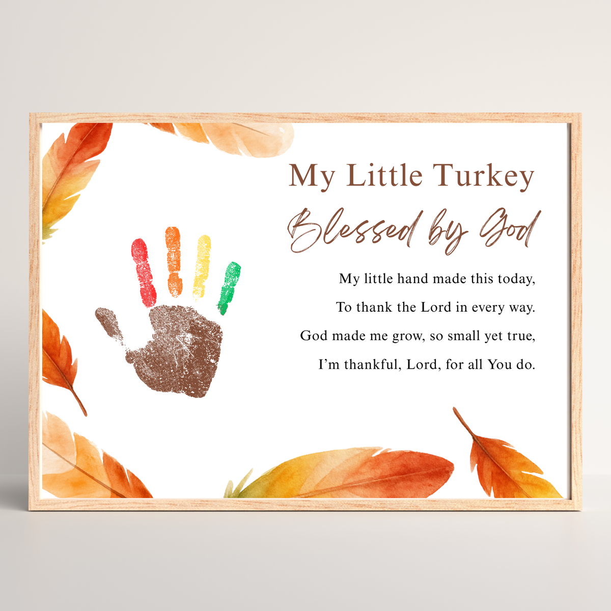 My Little Turkey Blessed by God Handprint Craft Printable | Christian Thanksgiving Keepsake | Preschool Turkey Handprint Activity