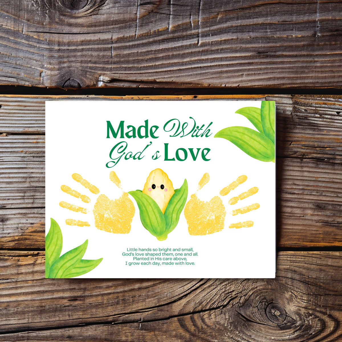 Christian Corn Handprint Craft Printable, Made With God's Love, Preschool Harvest Activity, Thanksgiving Craft, Fall Keepsake, Baby's First Fall