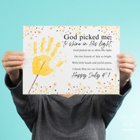 Christian July 4th Handprint Craft Printable | God Picked Me to Shine His Light | Patriotic Kids Keepsake Activity
